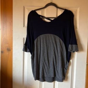 Blue & Gray cross cross keyhole back Top